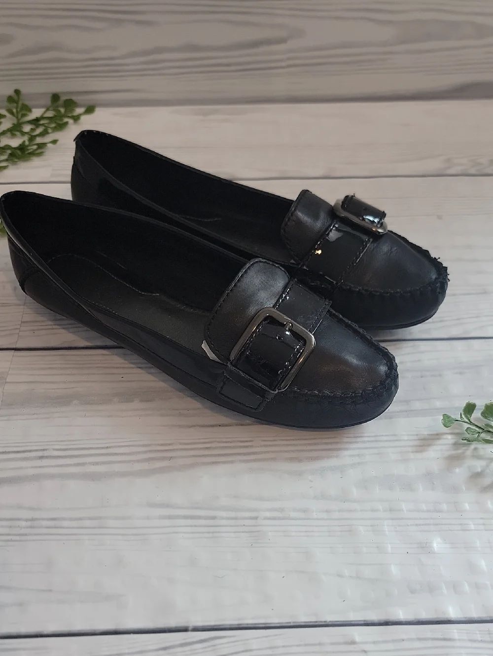 Cole Haan Loafers - Black Buckle Detail Women's Slip-On Flats Size 7